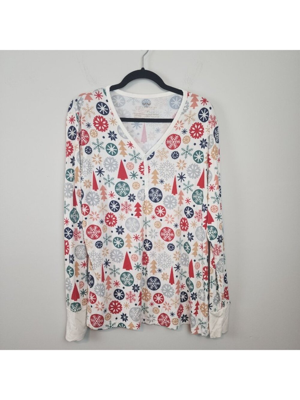 Little Sleepies pajama top henley long sleeve sz L Christmas Holidays Bamboo